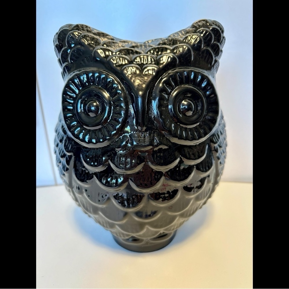 Black Glass Owl Mid Century Modern Retro Large Owl Halloween Fall Decor